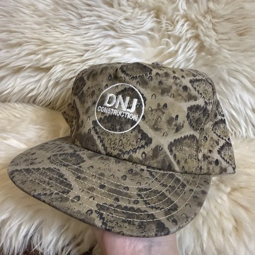 DNJ Construction Embroidered Logo Brown And Black Snakeskin Baseball Cap USA